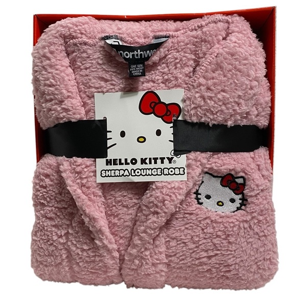 Hello Kitty Sherpa Lounge Robe OS Fits Most Baby Pink Loungewear Valentines NWT - Picture 3 of 4